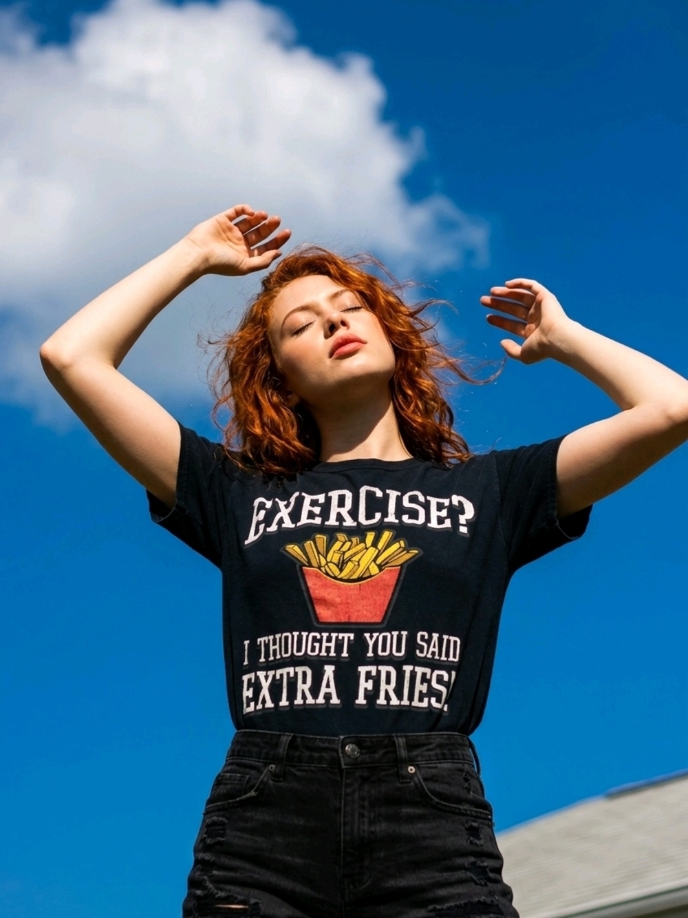 Fruit of the Loom Black Short-Sleeve Graphic Tee with Yellow Fries
